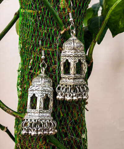 Oxidized Temple Jhumka Earrings